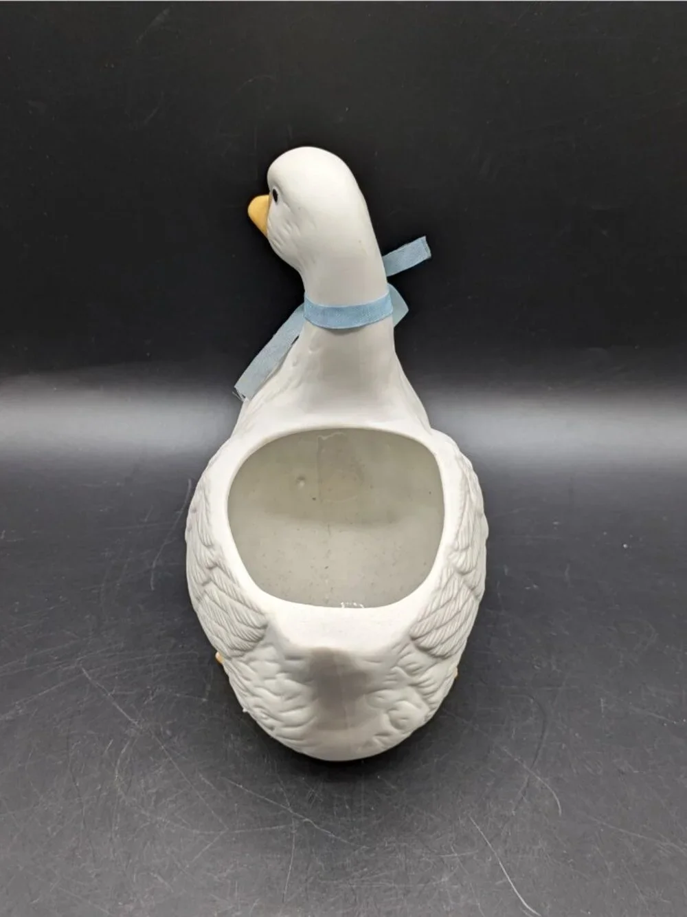 Homco Vintage Duck Goose Planter White Bisque Blue Bow Farmhouse Cottagecore 7